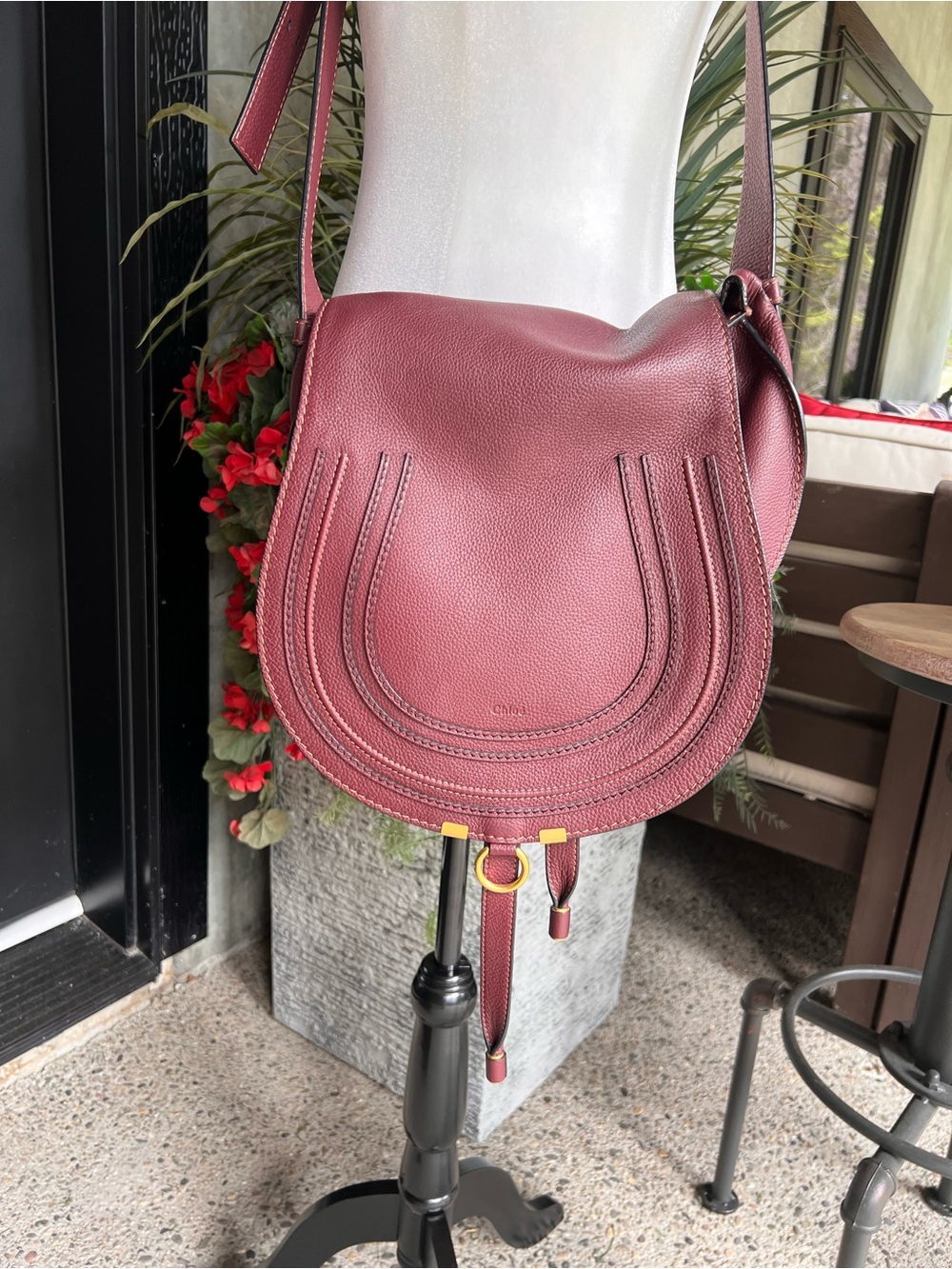 Chloé Marcie Small Saddle Bag in Burgundy